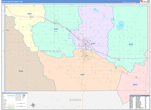 Scotts Bluff County, NE Zip Code Map